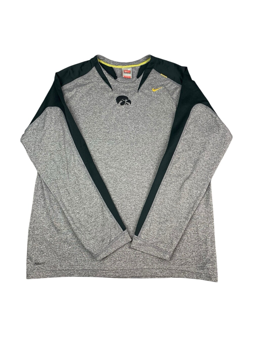 Iowa Hawkeyes Nike Team Long Sleeve Shirt, Gray w/ Black Trim, Men's Size XL